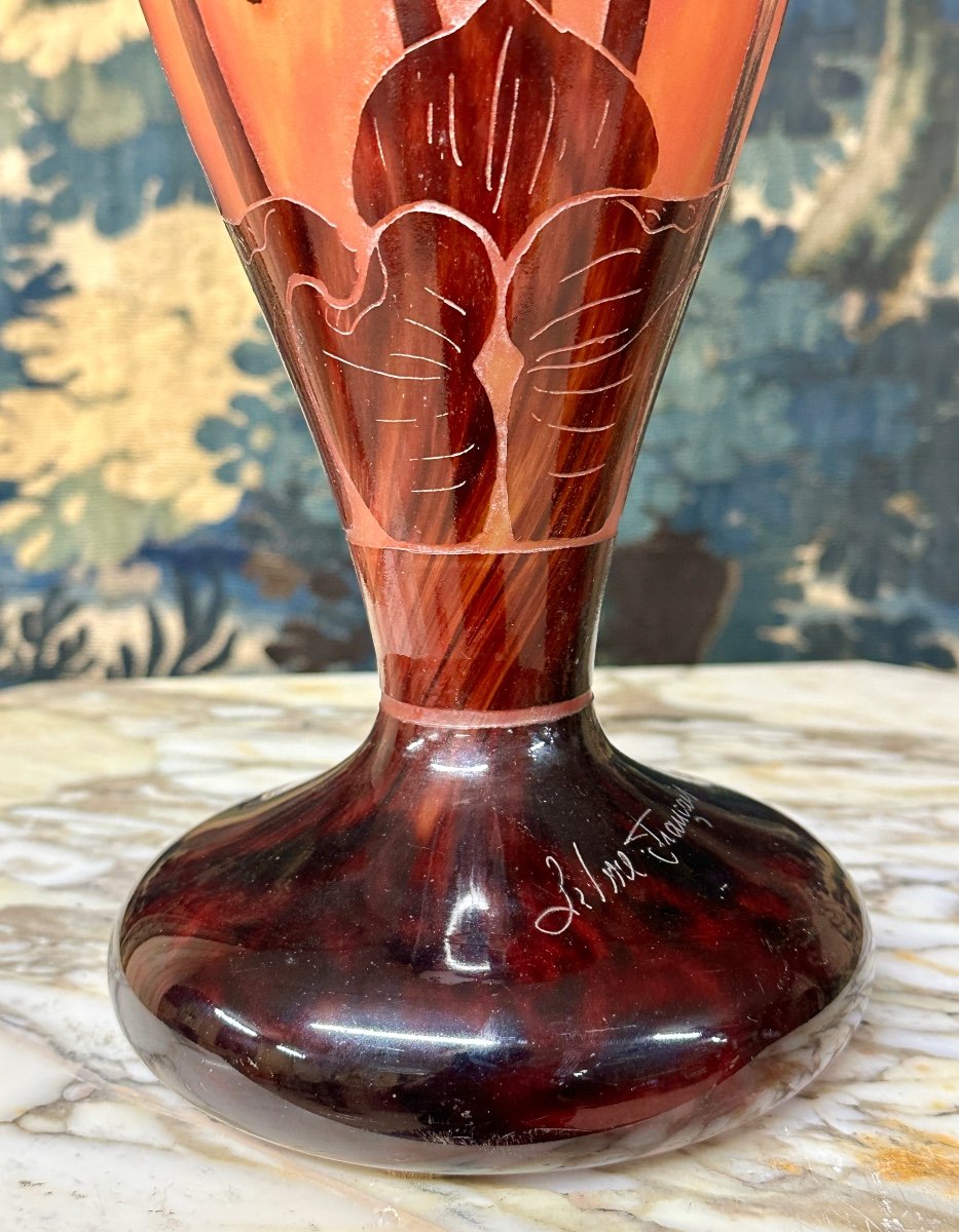 Charles Schneider For French Glass, Campanules Model Vase, Art Deco Glass Paste-photo-3