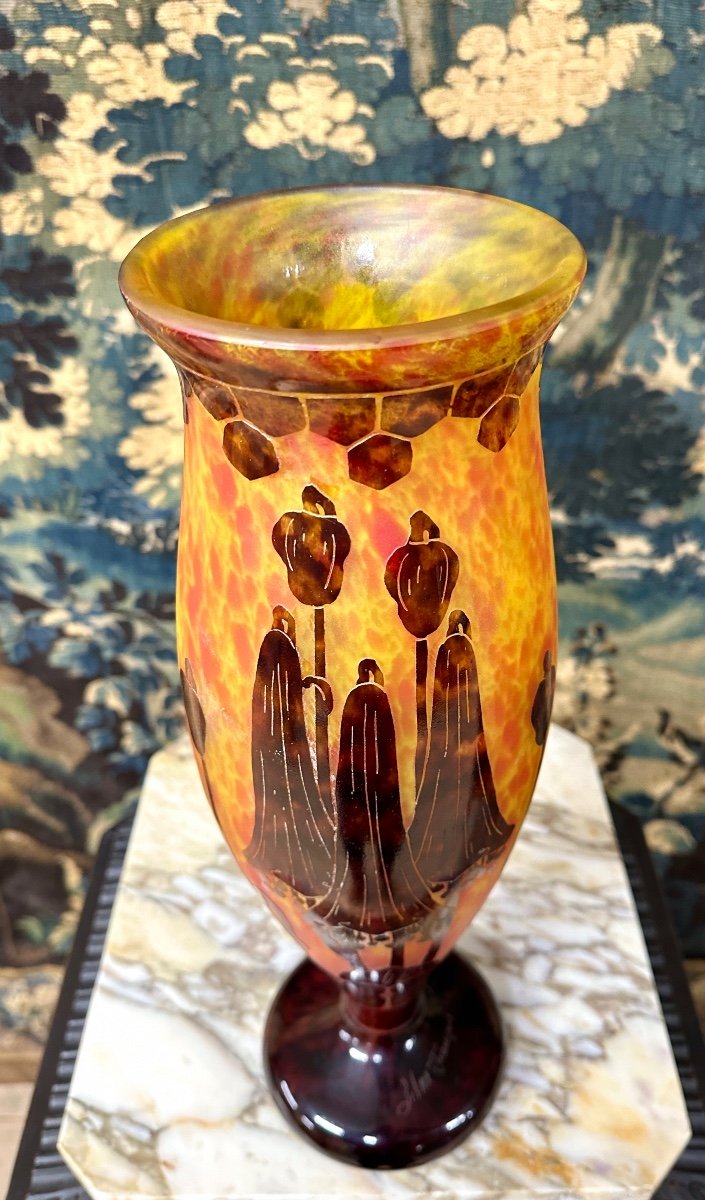 Charles Schneider For French Glass, Campanules Model Vase, Art Deco Glass Paste-photo-4