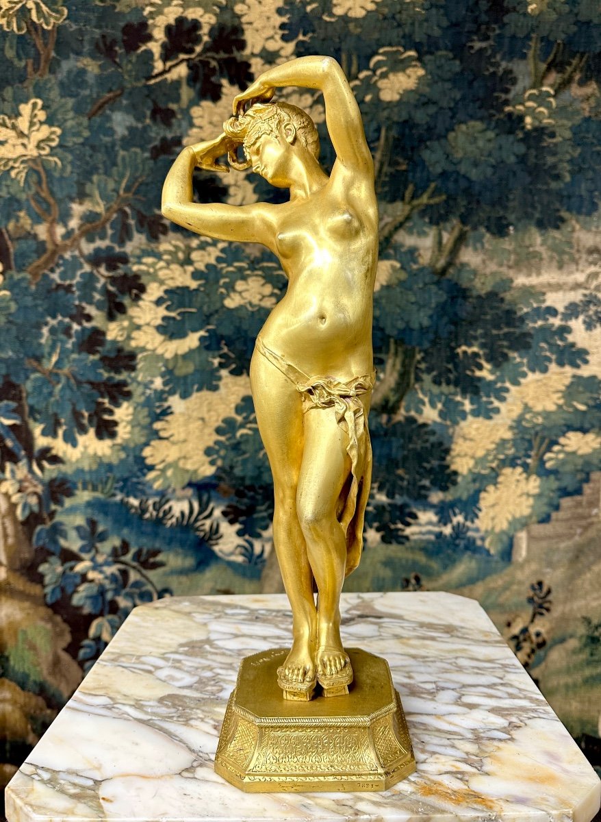 Tony Noël - Oriental Dancer Or "odalisque", Gilded Bronze Sculpture Circa 1900-photo-2