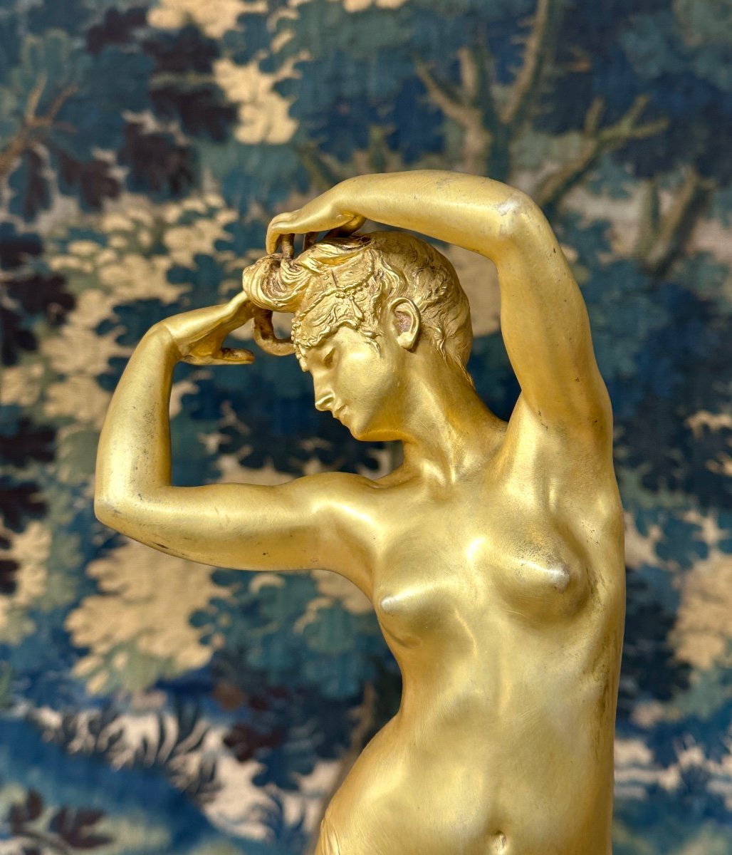 Tony Noël - Oriental Dancer Or "odalisque", Gilded Bronze Sculpture Circa 1900-photo-3