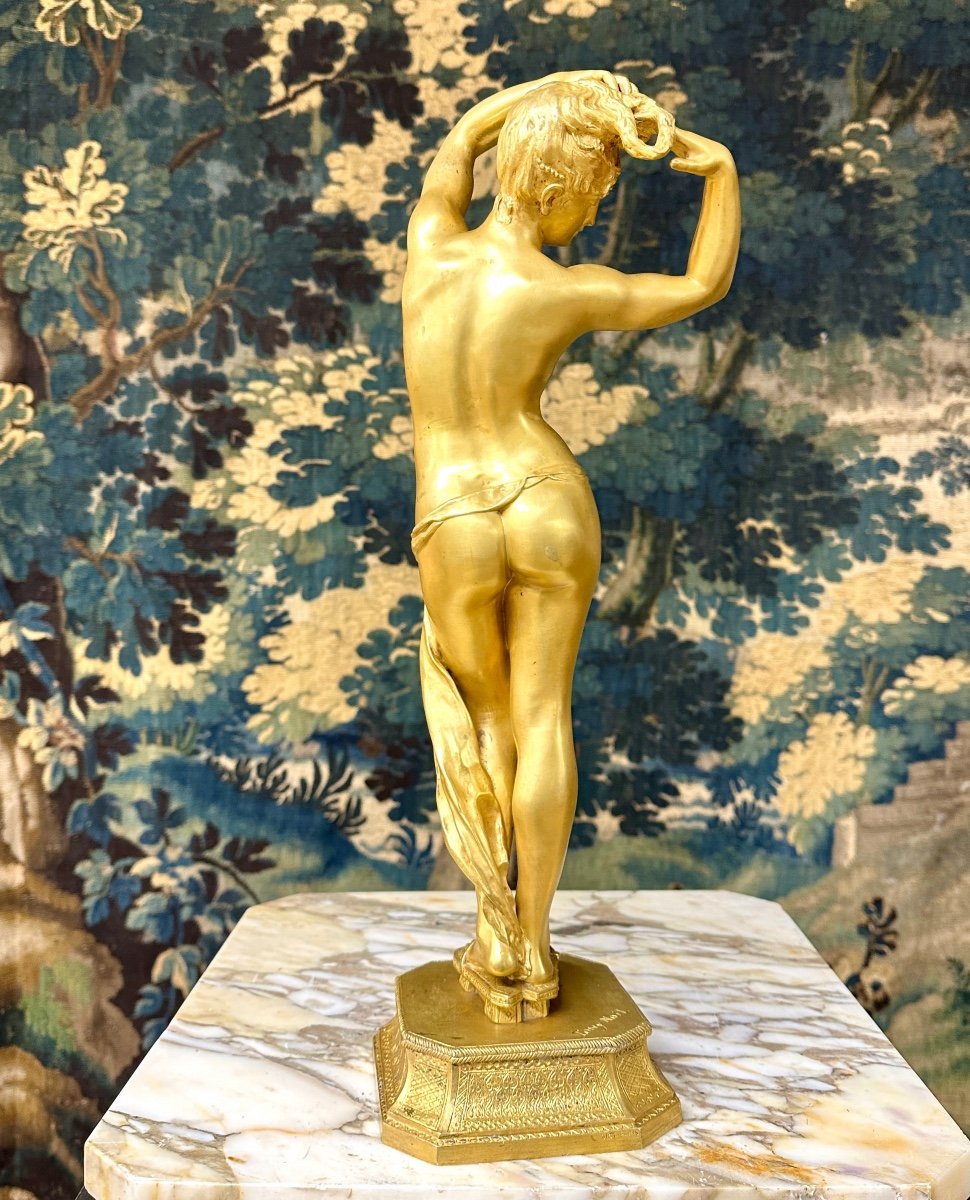 Tony Noël - Oriental Dancer Or "odalisque", Gilded Bronze Sculpture Circa 1900-photo-1