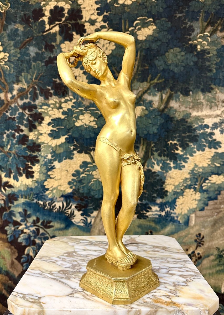 Tony Noël - Oriental Dancer Or "odalisque", Gilded Bronze Sculpture Circa 1900