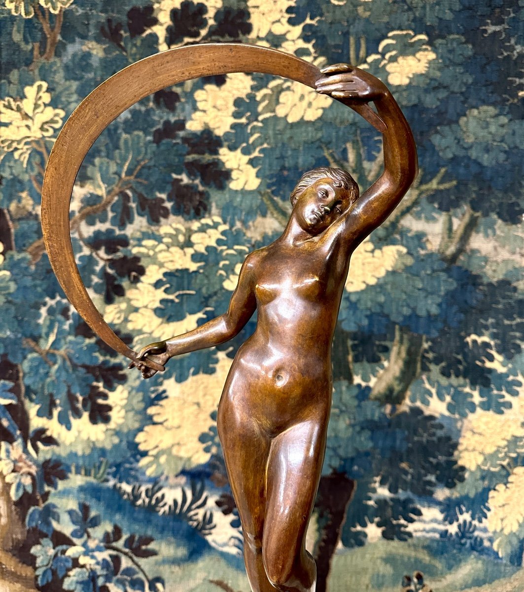 Jacques Dorval - "la Nuit", Elegant Bronze Of A Woman With Brown Patina. Art Nouveau Period-photo-2