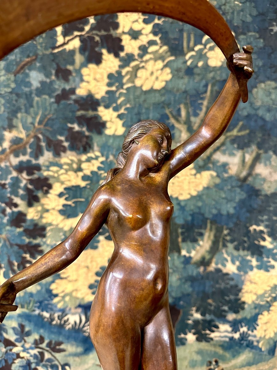 Jacques Dorval - "la Nuit", Elegant Bronze Of A Woman With Brown Patina. Art Nouveau Period-photo-4