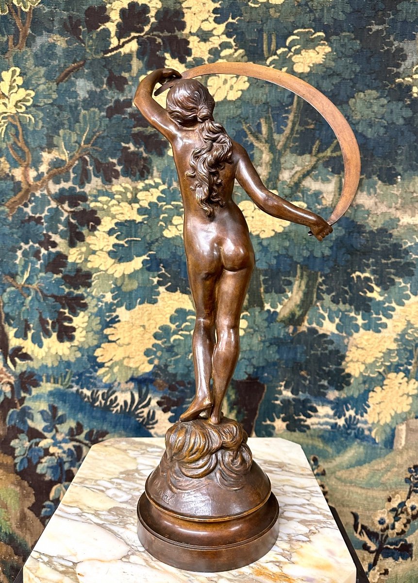 Jacques Dorval - "la Nuit", Elegant Bronze Of A Woman With Brown Patina. Art Nouveau Period-photo-2