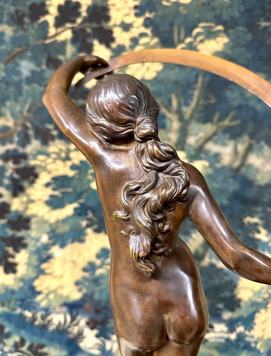 Jacques Dorval - "la Nuit", Elegant Bronze Of A Woman With Brown Patina. Art Nouveau Period-photo-3