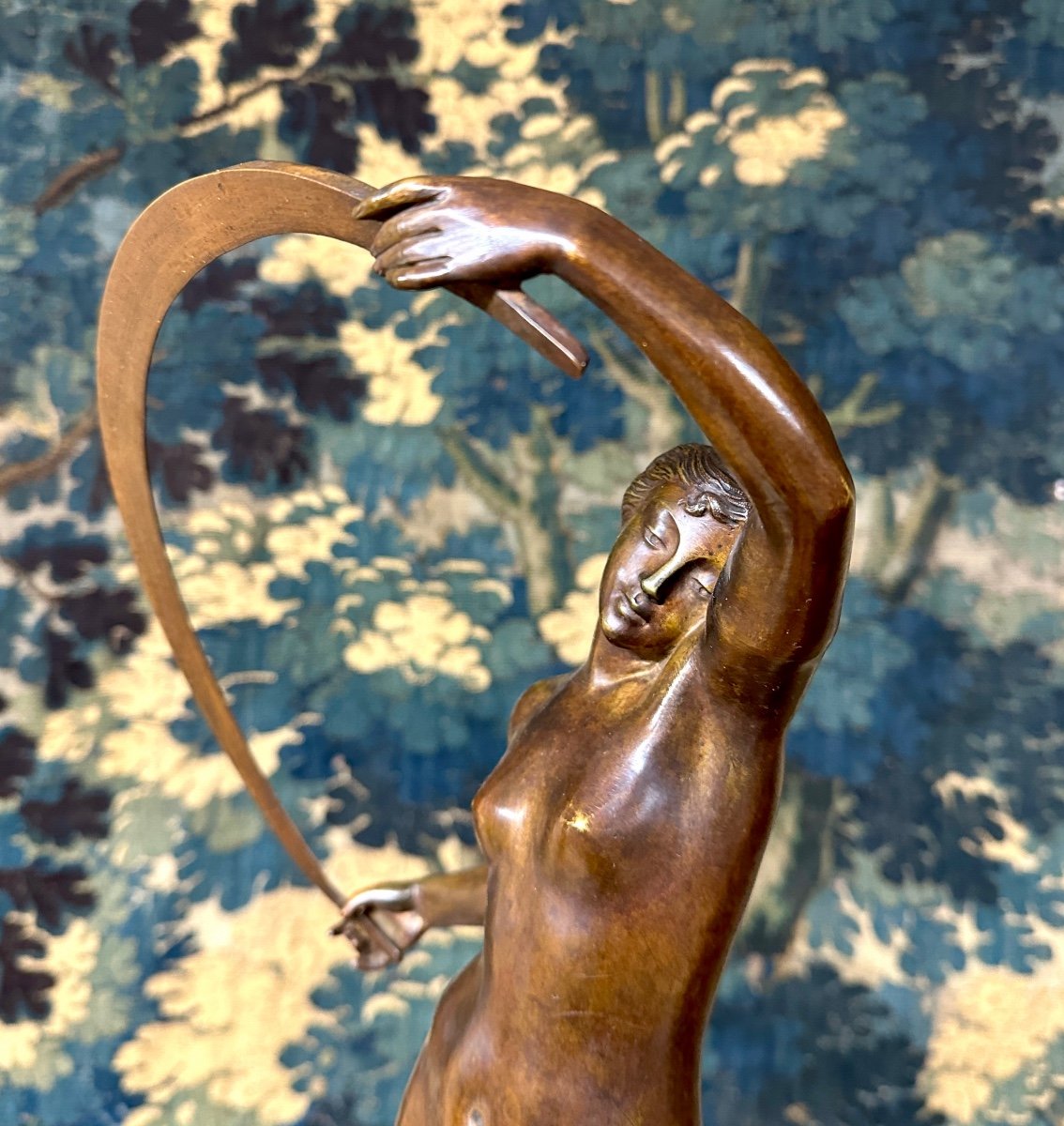 Jacques Dorval - "la Nuit", Elegant Bronze Of A Woman With Brown Patina. Art Nouveau Period-photo-4