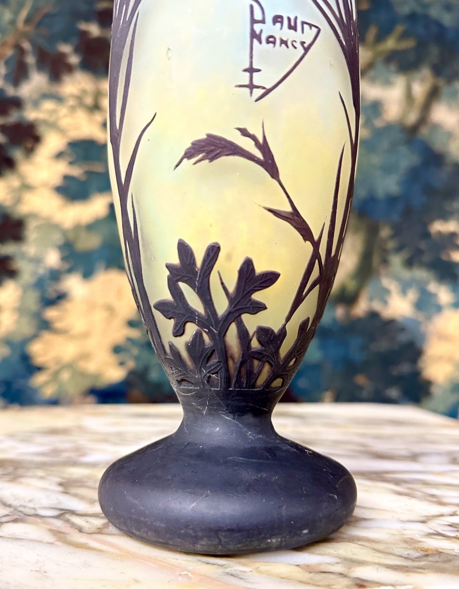 Daum Nancy - Blue Vase Decorated With Tulips, Art Nouveau Pate De Verre -photo-3