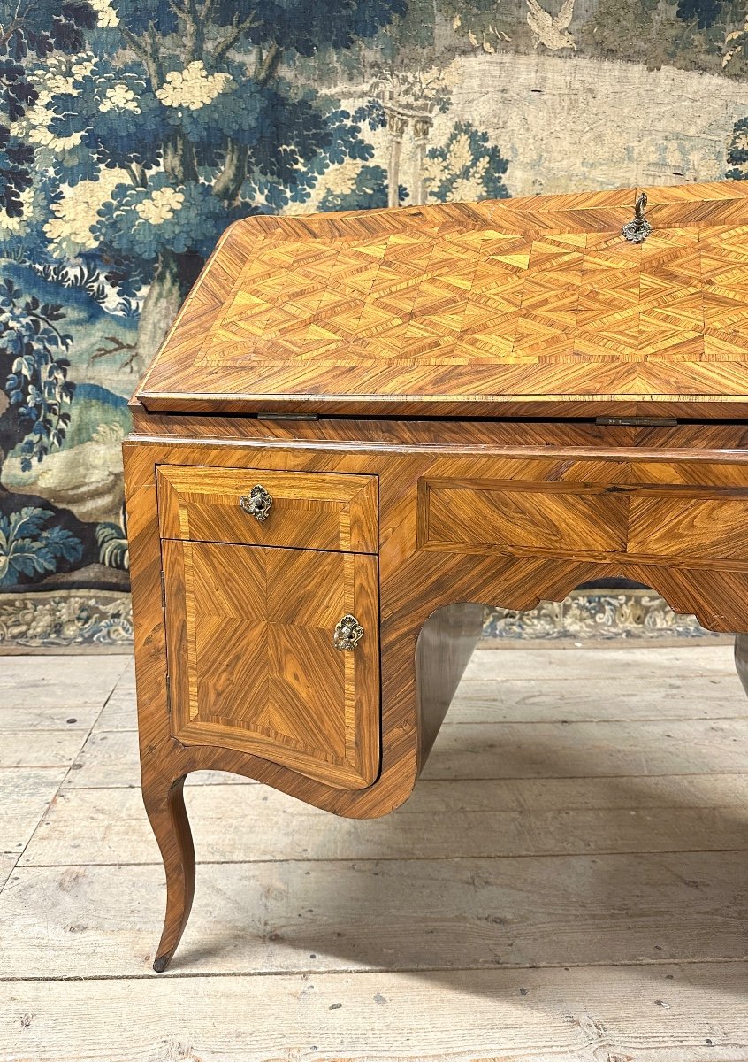 Bureau De Pente En Marqueterie, époque Louis XV. XVIIIème Siècle-photo-4