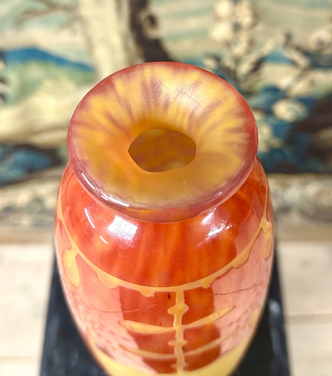 Charles Schneider For French Glass, Amarantes Model Vase, Art Deco Glass Paste-photo-5