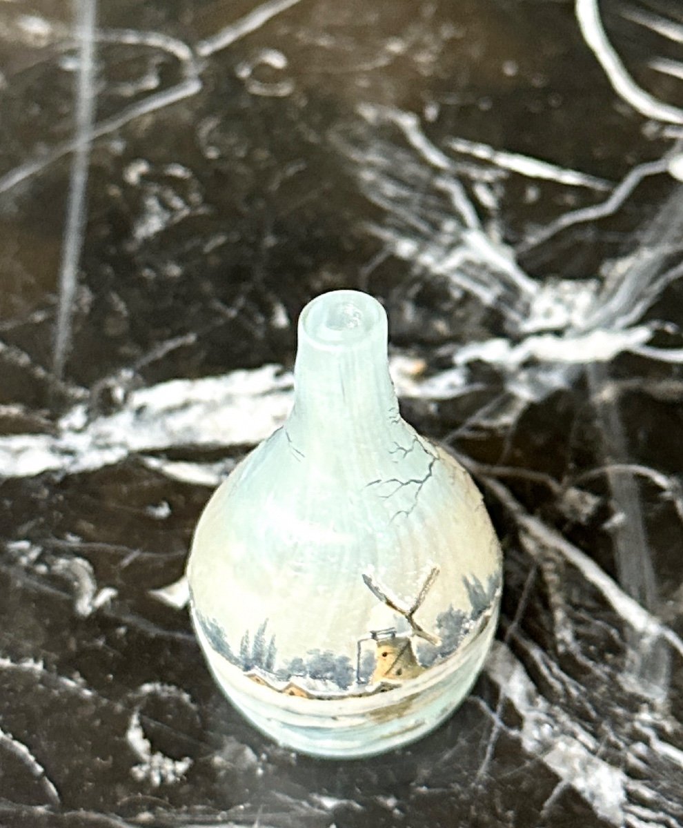 Daum Nancy - Miniature Vase With Landscape Decor, Village Under The Snow Art Nouveau Glass Paste-photo-3