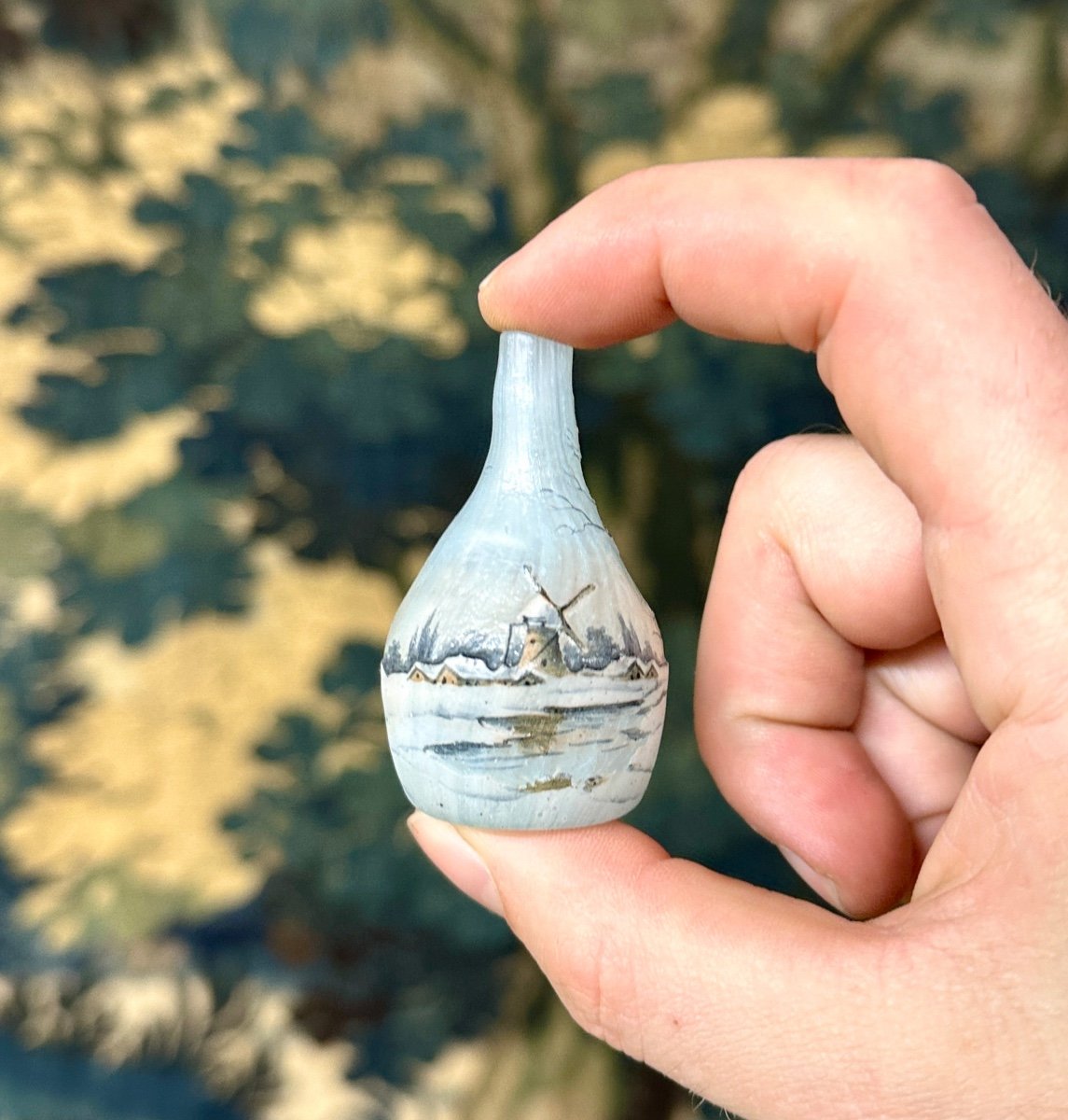 Daum Nancy - Miniature Vase With Landscape Decor, Village Under The Snow Art Nouveau Glass Paste-photo-4