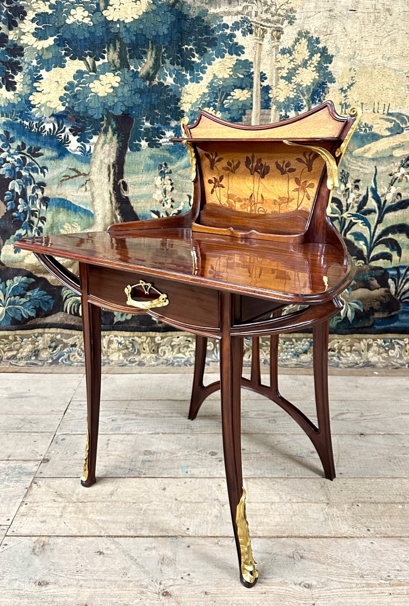 Louis Majorelle - Rare Bureau De Dame En Marqueterie Et Bronze Dorés, Vers 1900, Art Nouveau-photo-3