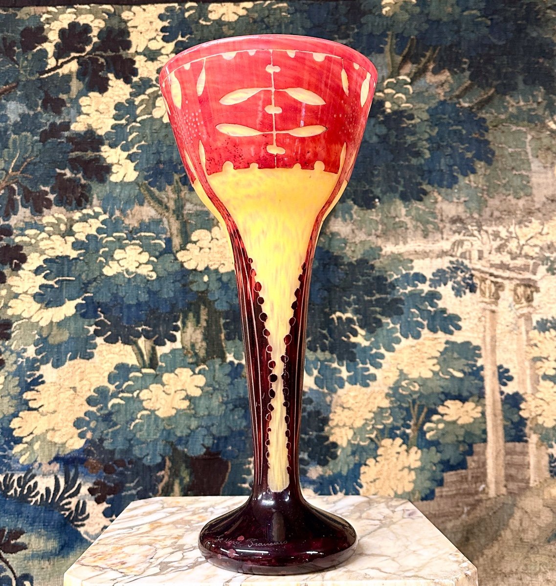 Charles Schneider Pour Le Verre Français, Vase Modele Amarantes, Pâte De Verre Art Deco-photo-2