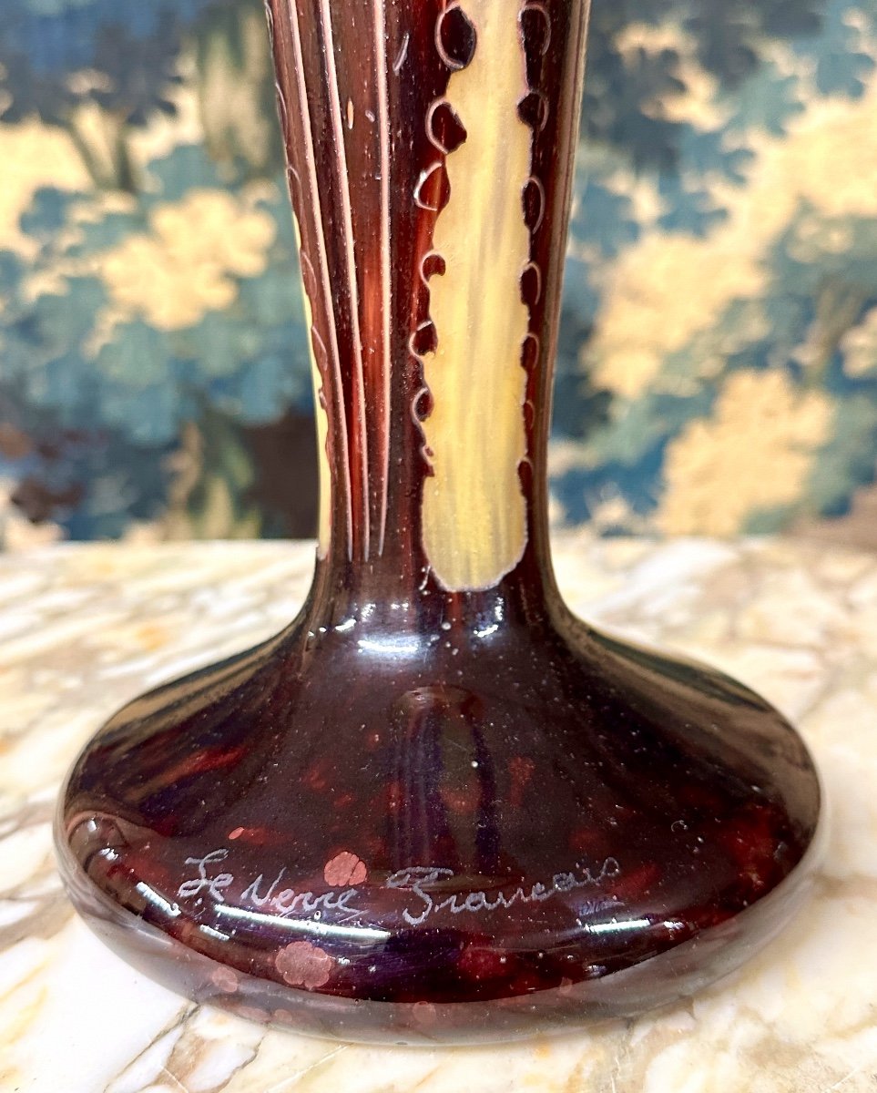 Charles Schneider Pour Le Verre Français, Vase Modele Amarantes, Pâte De Verre Art Deco-photo-3