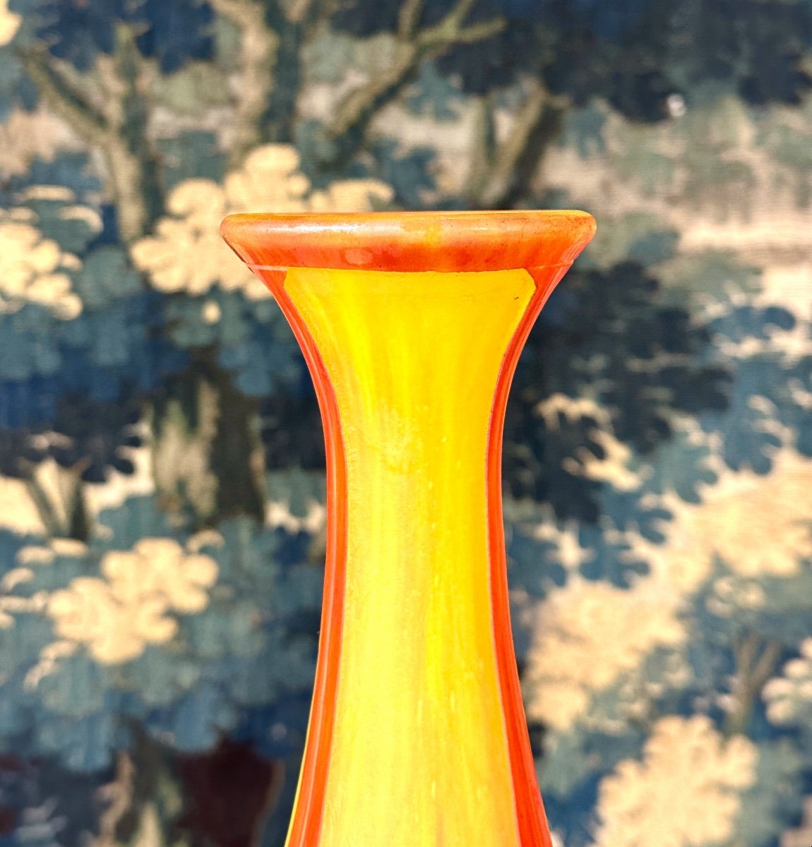 Charles Schneider Pour Le Verre Français, Vase Modele feuilles de tabac, Pâte De Verre Art Deco-photo-3