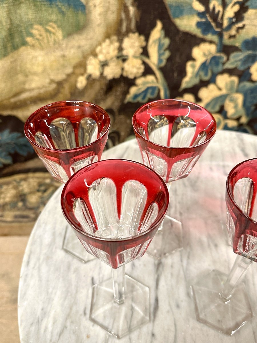 Set Of 8 Large Red Colored Glasses In Baccarat Crystal, Harcourt Model, Rhine Glass -photo-4