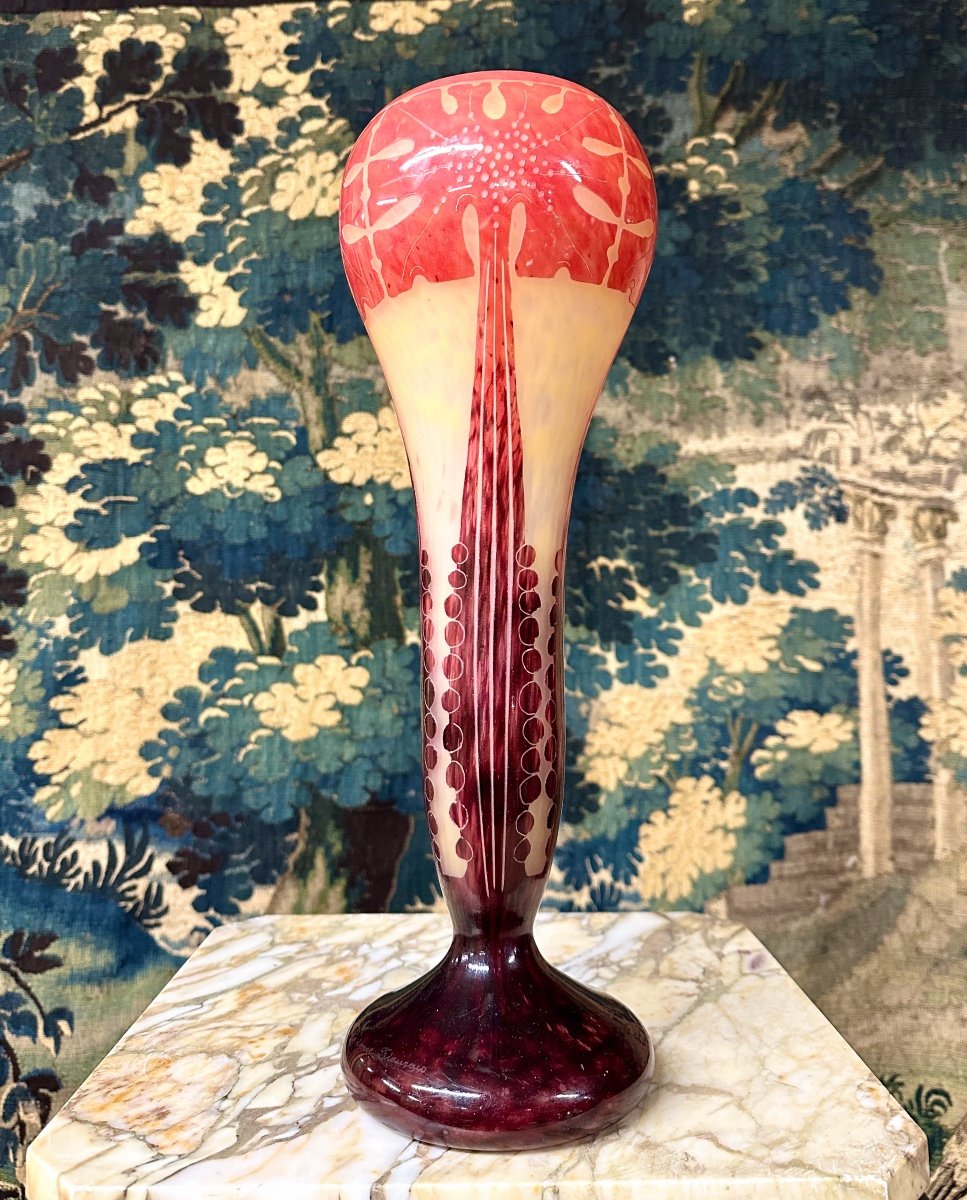 Charles Schneider Pour Le Verre Français, Vase Modele Amarantes, Pâte De Verre Art Deco-photo-2