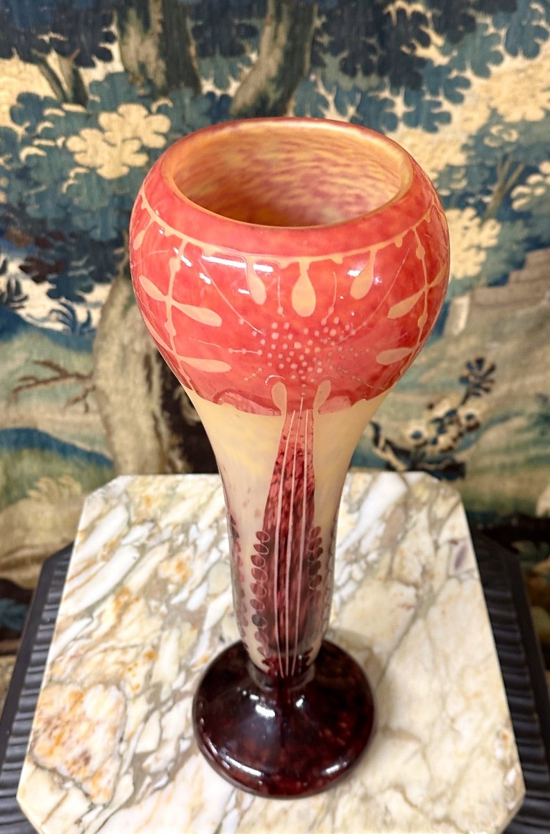 Charles Schneider Pour Le Verre Français, Vase Modele Amarantes, Pâte De Verre Art Deco-photo-1