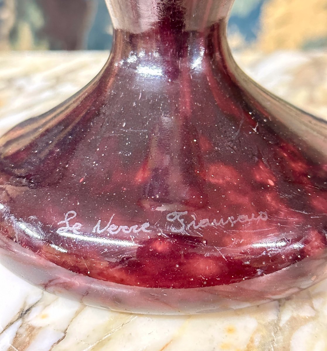 Charles Schneider Pour Le Verre Français, Vase Modele Amarantes, Pâte De Verre Art Deco-photo-3