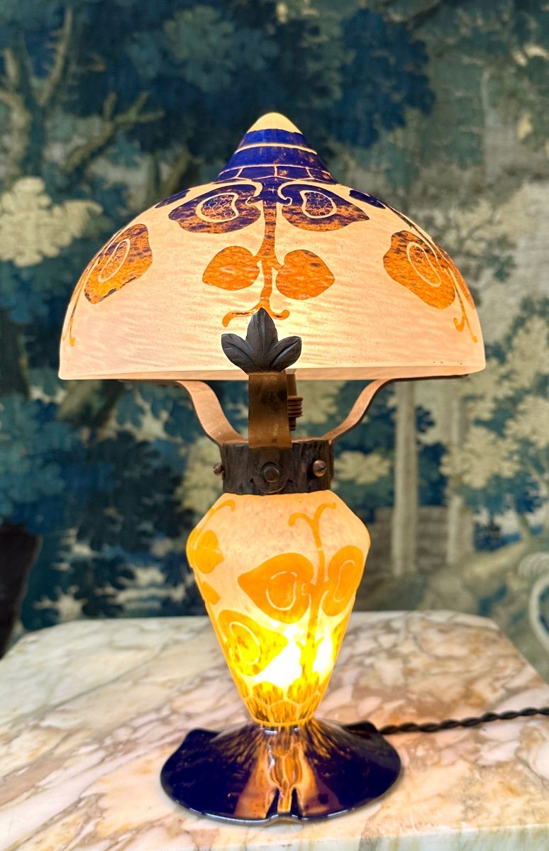 Charles Schneider For French Glass - Fig Decorated Lamp. Art Deco Glass Paste-photo-3