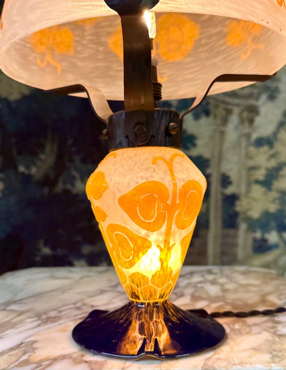 Charles Schneider Pour Le Verre Français - Lampe A Décor De Figues. Pâte De Verre Art Deco-photo-2