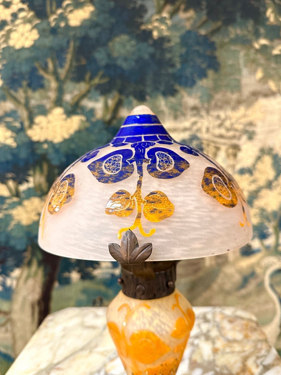 Charles Schneider For French Glass - Fig Decorated Lamp. Art Deco Glass Paste-photo-6