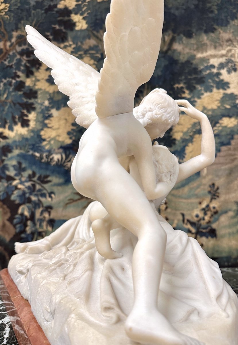 d'Après Antonio Canova, Psyché Ranimée Par Le Baiser De l'Amour, Sculpture Marbre Blanc XIXème-photo-8