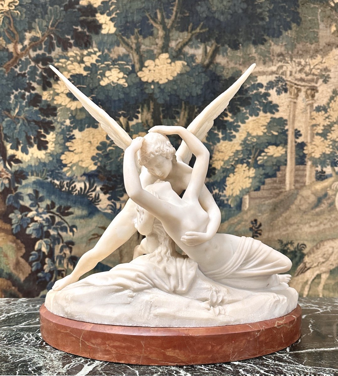 d'Après Antonio Canova, Psyché Ranimée Par Le Baiser De l'Amour, Sculpture Marbre Blanc XIXème