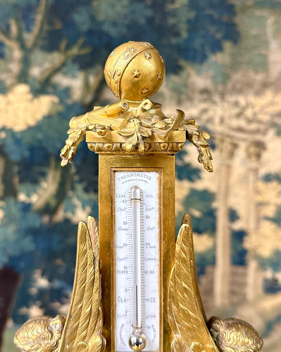 Napoleon III Period Gilt Bronze Table Thermometer Barometer-photo-2