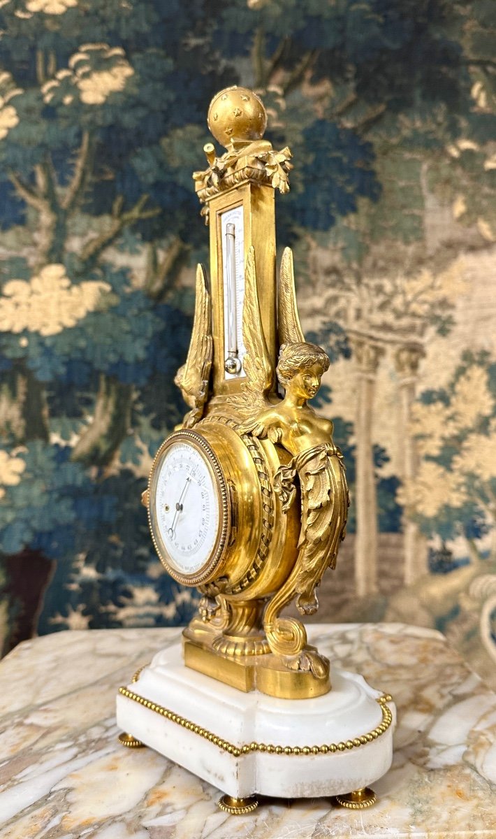 Napoleon III Period Gilt Bronze Table Thermometer Barometer-photo-3