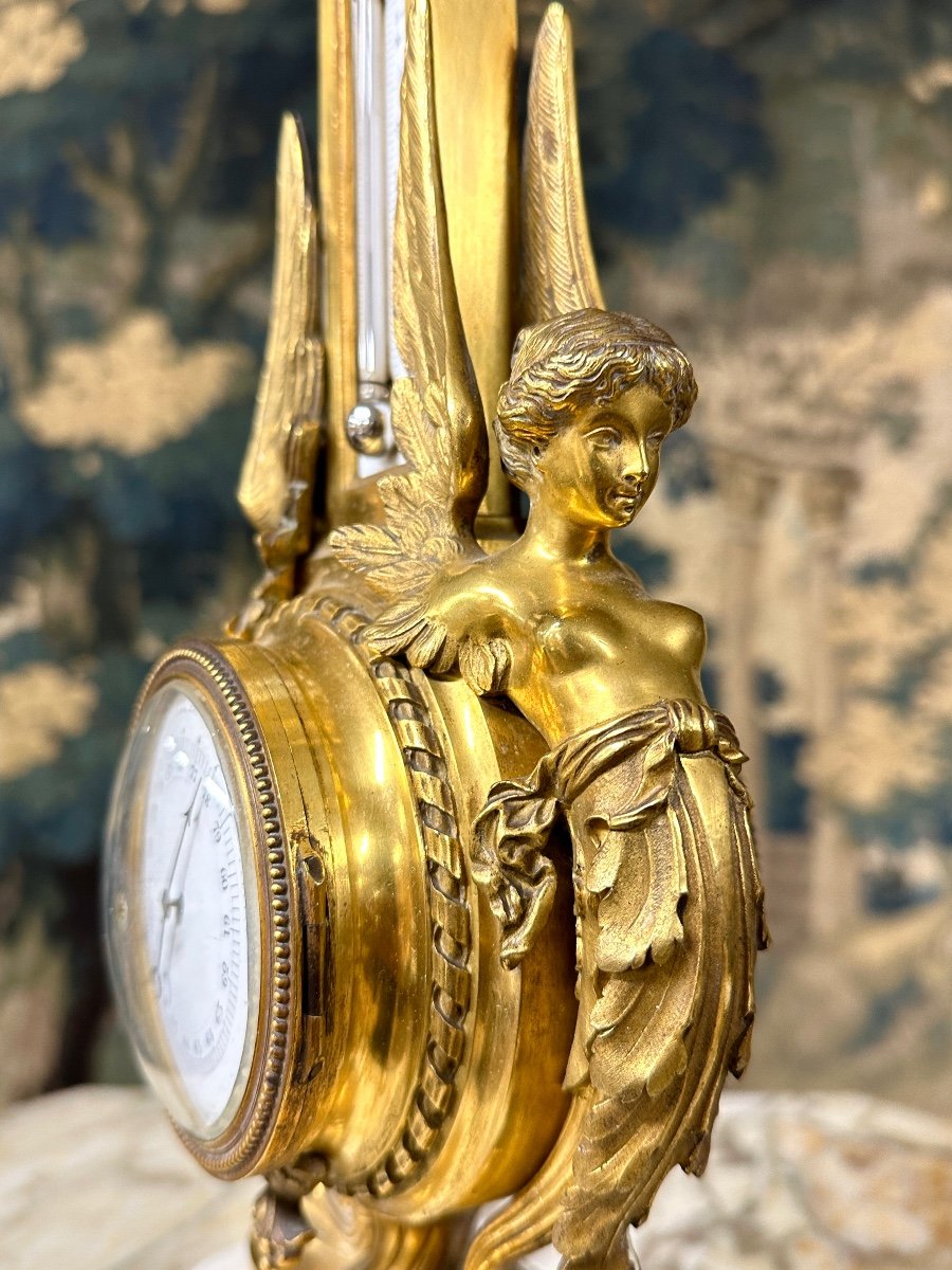 Napoleon III Period Gilt Bronze Table Thermometer Barometer-photo-2