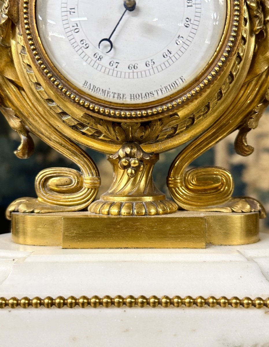 Napoleon III Period Gilt Bronze Table Thermometer Barometer-photo-6