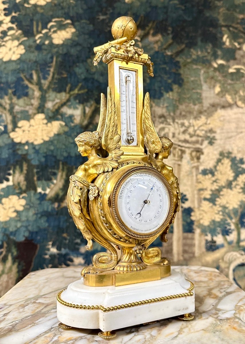 Napoleon III Period Gilt Bronze Table Thermometer Barometer