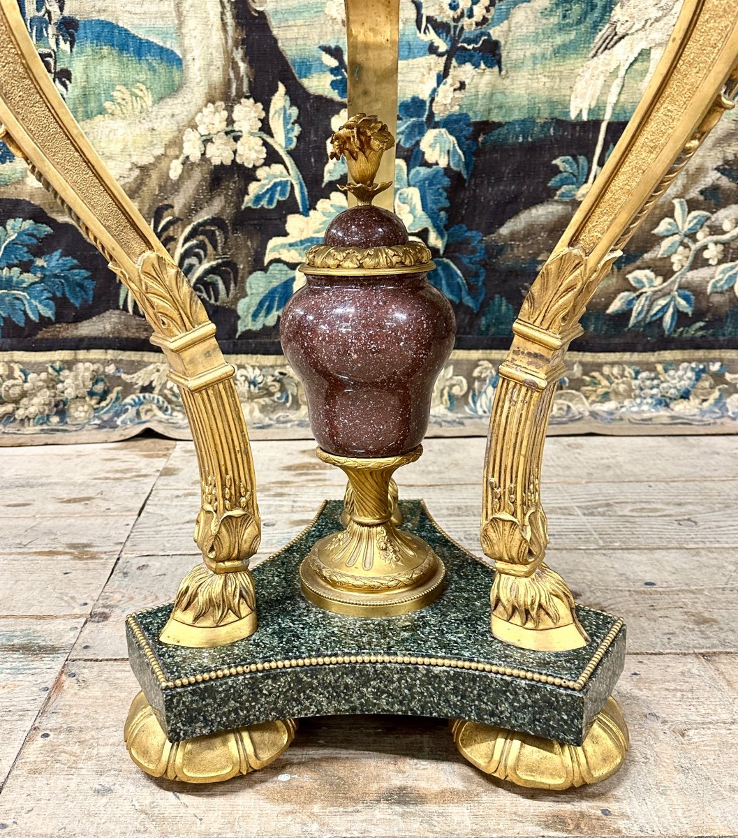 Gilt Bronze, Marble And Porphyry Rams Pedestal Table In Louis XVI Style. Early 20th Century-photo-1