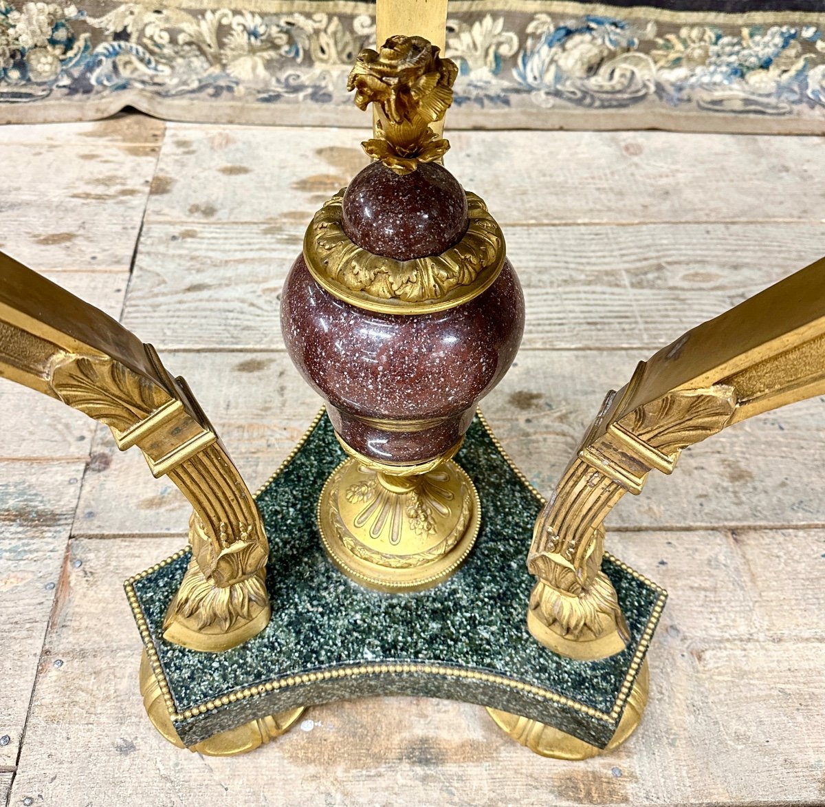 Gilt Bronze, Marble And Porphyry Rams Pedestal Table In Louis XVI Style. Early 20th Century-photo-2