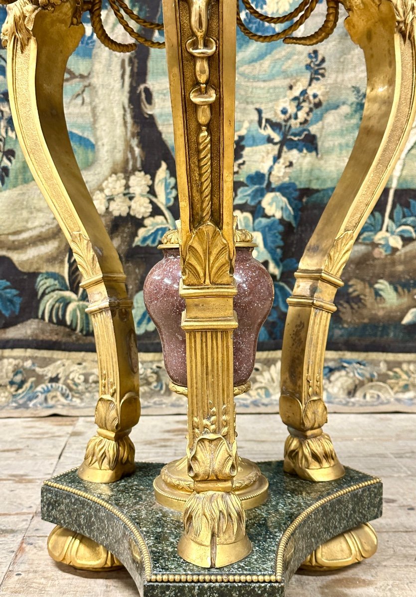 Gilt Bronze, Marble And Porphyry Rams Pedestal Table In Louis XVI Style. Early 20th Century-photo-7