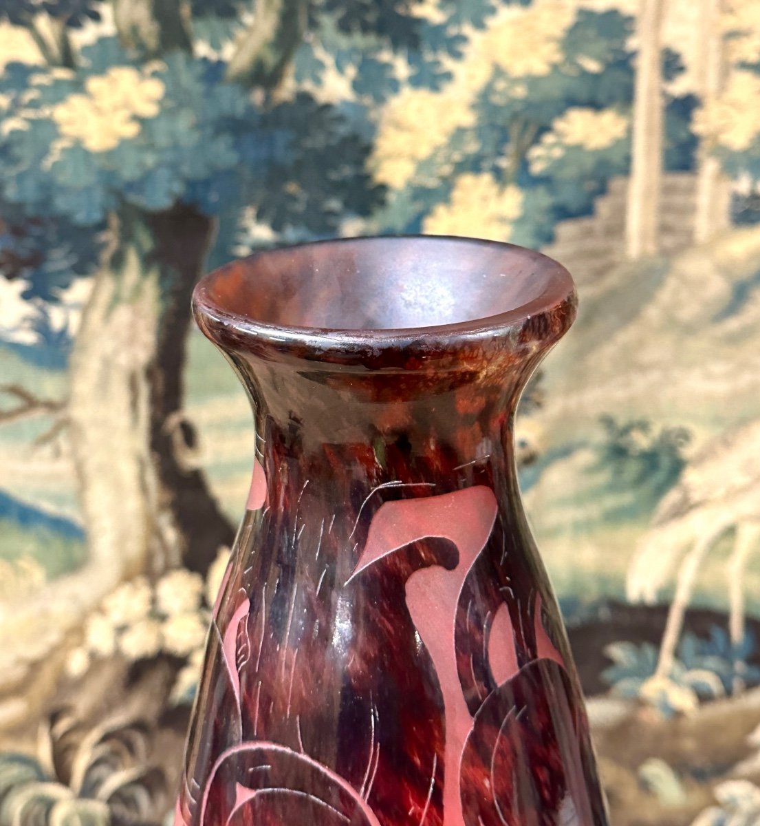 Charles Schneider For French Glass, Plum Model Vase, Art Deco Glass Paste-photo-1