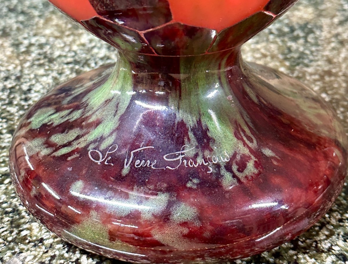 Charles Schneider For French Glass, Plum Model Vase, Art Deco Glass Paste-photo-3