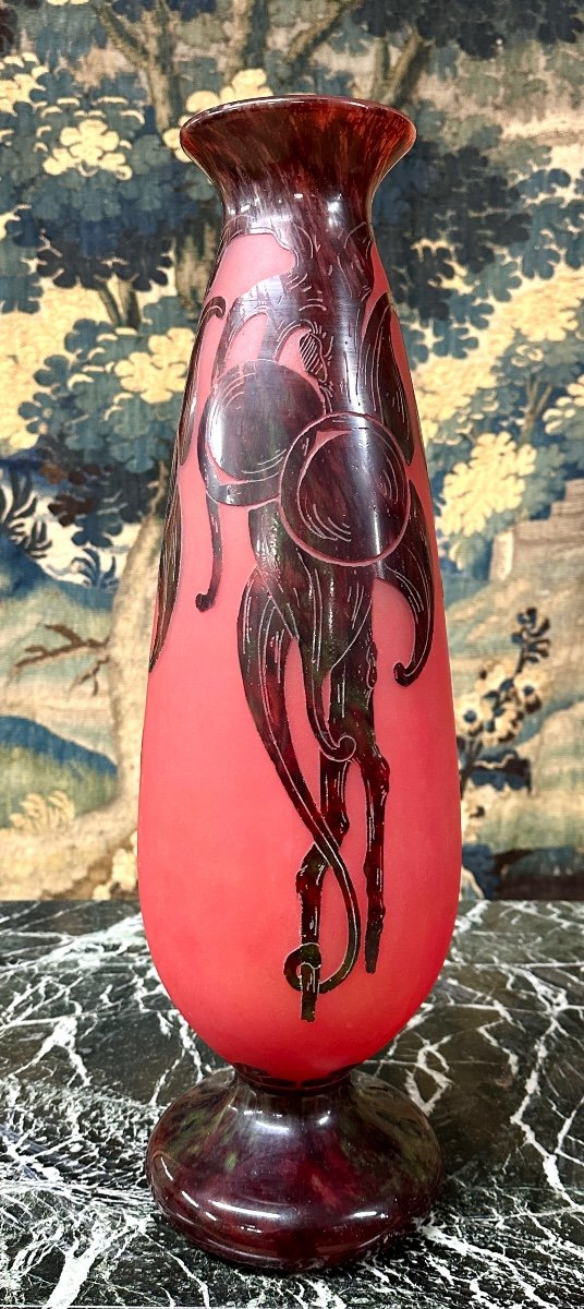 Charles Schneider For French Glass, Plum Model Vase, Art Deco Glass Paste-photo-2