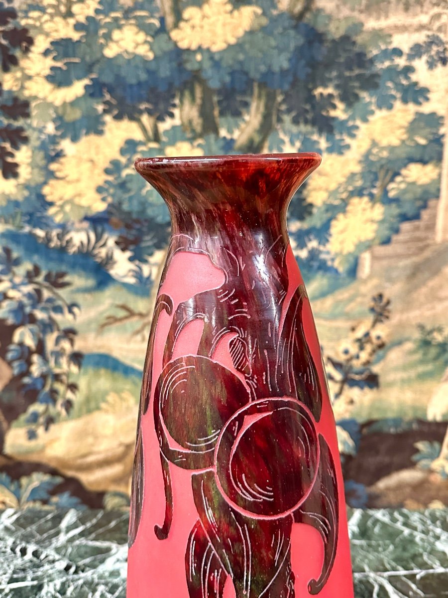 Charles Schneider For French Glass, Plum Model Vase, Art Deco Glass Paste-photo-3