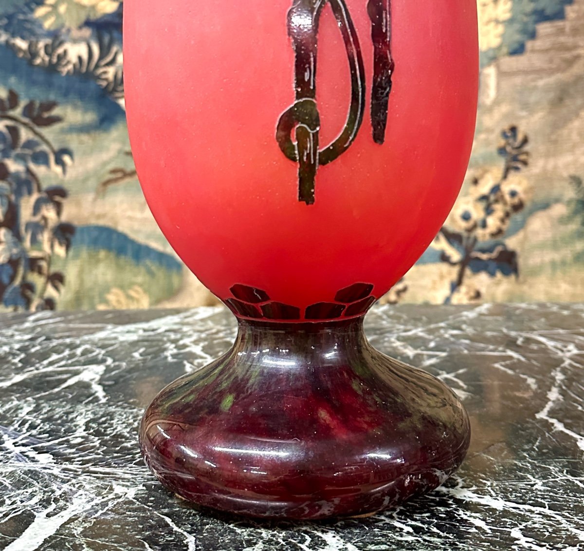 Charles Schneider For French Glass, Plum Model Vase, Art Deco Glass Paste-photo-4