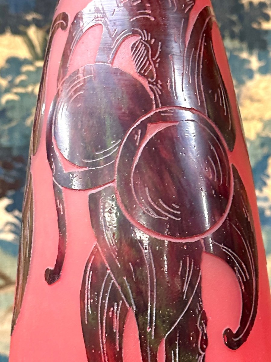 Charles Schneider For French Glass, Plum Model Vase, Art Deco Glass Paste-photo-1