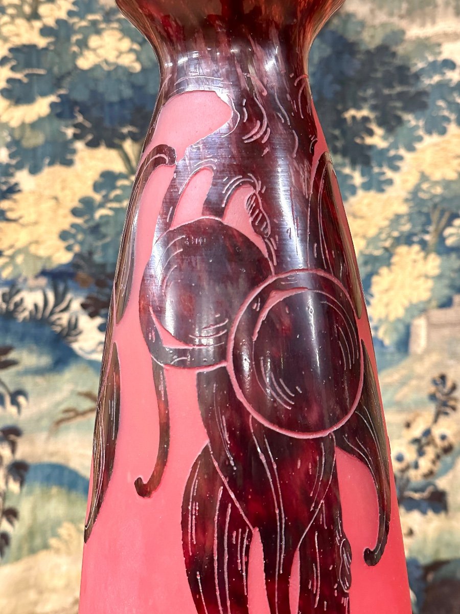 Charles Schneider For French Glass, Plum Model Vase, Art Deco Glass Paste-photo-3