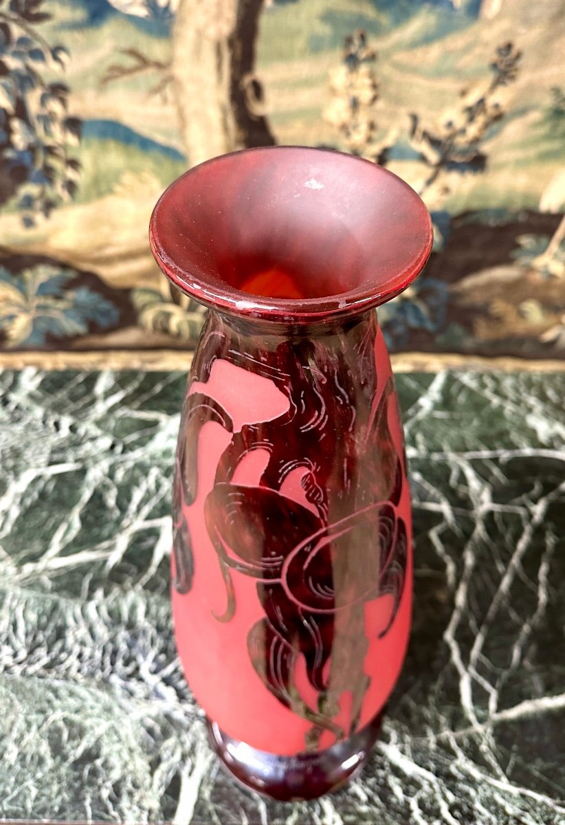 Charles Schneider For French Glass, Plum Model Vase, Art Deco Glass Paste-photo-4