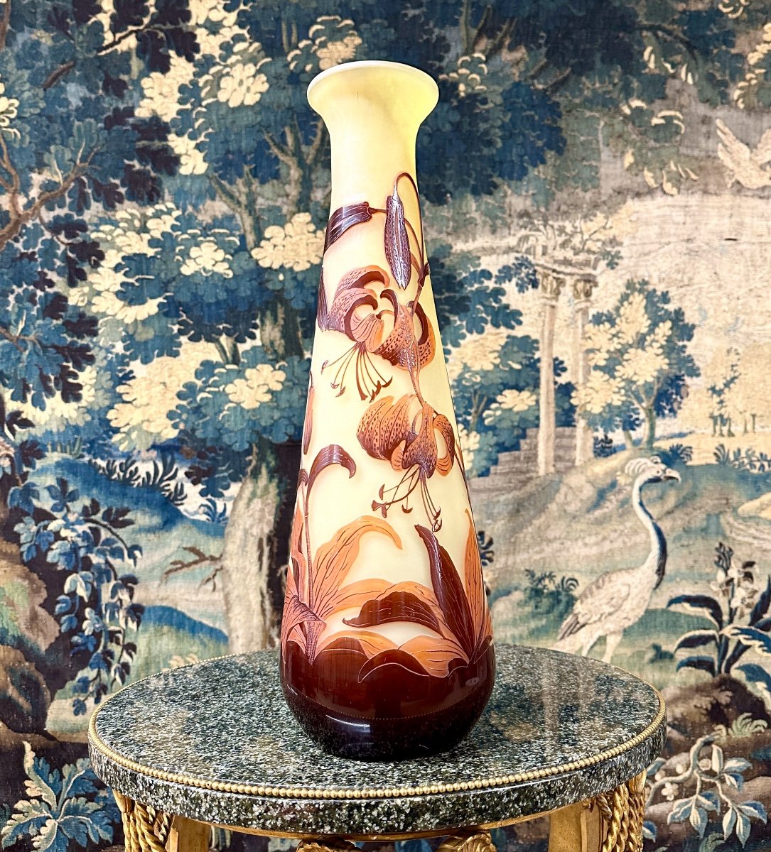 Emile Gallé - Grand Vase De 52 Cm Aux Lys, Pate De Verre Art Nouveau-photo-2