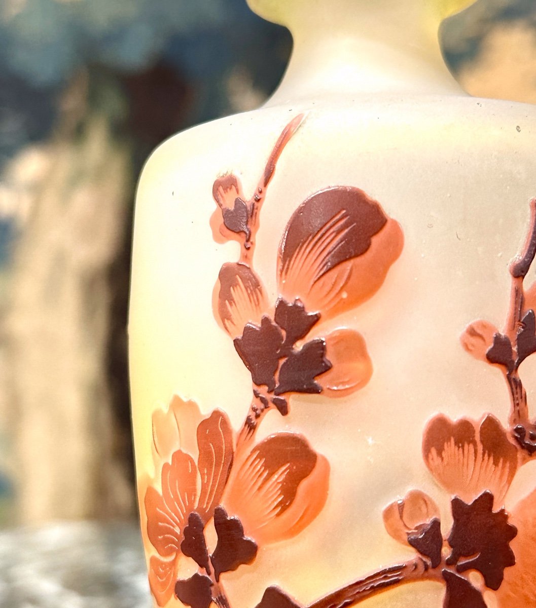 Emile Gallé - Vase à Décor De Cerisiers Du Japon, Pate De Verre Art Nouveau -photo-2