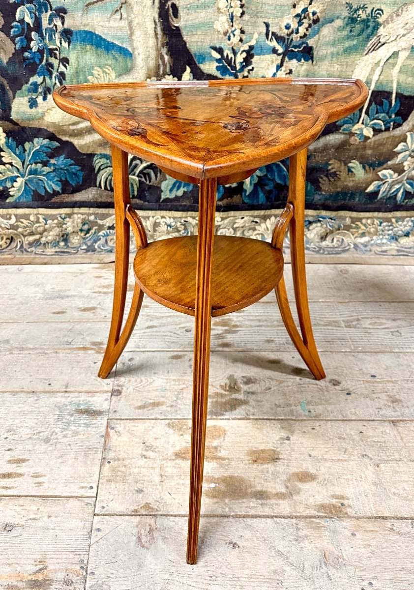 Louis Majorelle - Tripod Pedestal Table In Marquetry With Poppy Decoration. Art Nouveau Period-photo-1