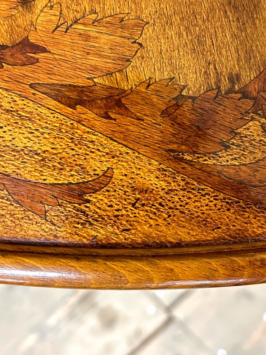 Louis Majorelle - Tripod Pedestal Table In Marquetry With Poppy Decoration. Art Nouveau Period-photo-4