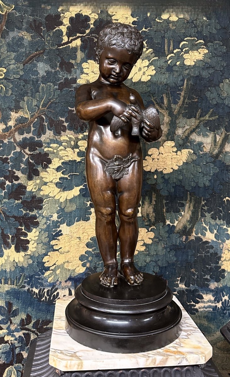 After Jean Baptiste Pigalle - Pair Of Bronze Baby Sculptures, 19th Century Period -photo-1